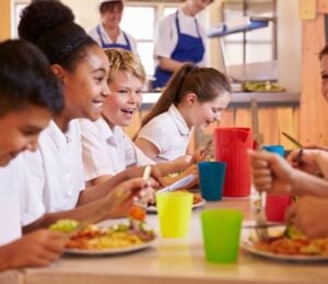 Children eating at a school cafeteria