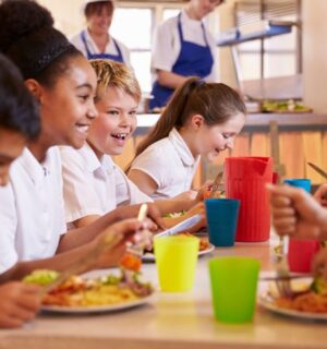 Children eating at a school cafeteria