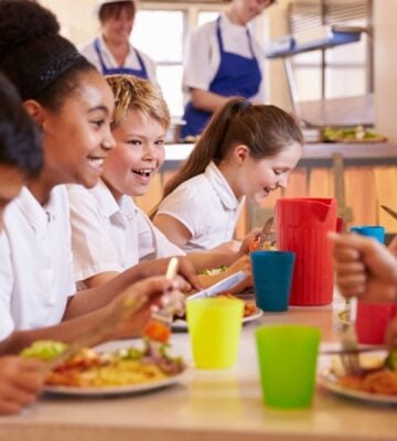 Children eating at a school cafeteria