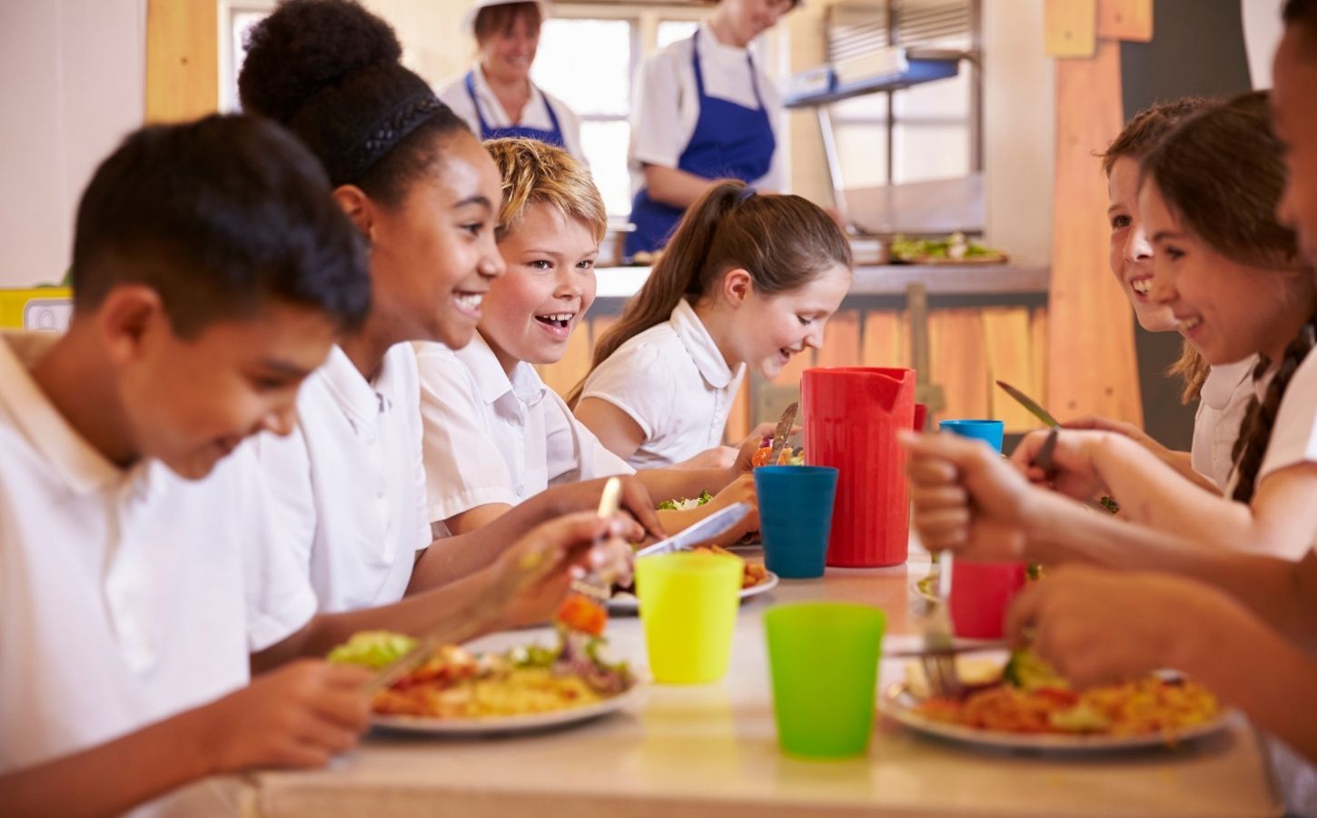 Children eating at a school cafeteria