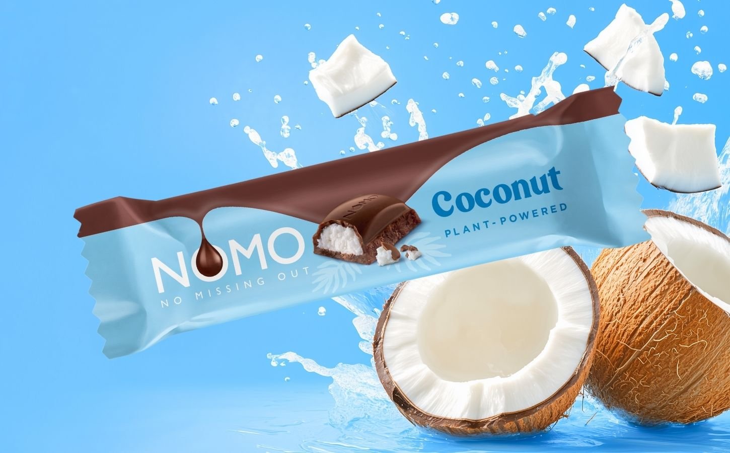 The new NOMO dairy-free coconut chocolate bar, which is in the style of a vegan Bounty