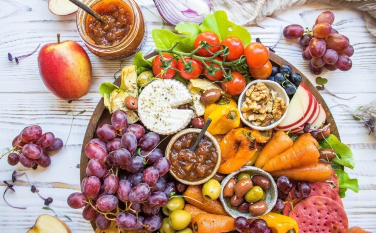 A cheese platter made with homemade dairy-free cheese