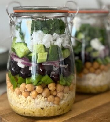 A vegan jarred salad made with plant-based ingredients