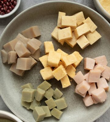 a picture of five different tofu made with chickpeas, black beans, lentils, etc