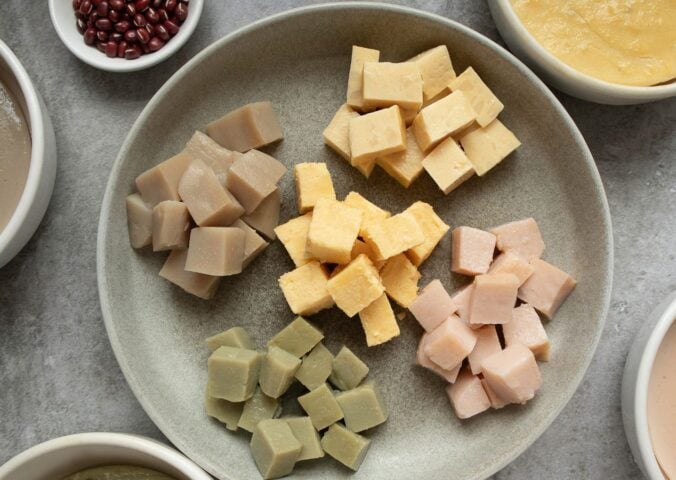 a picture of five different tofu made with chickpeas, black beans, lentils, etc