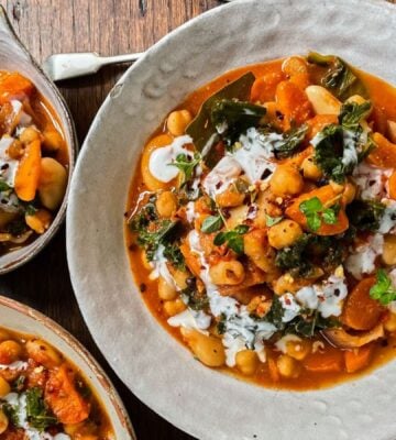 A vegan bean stew made with plant-based ingredients