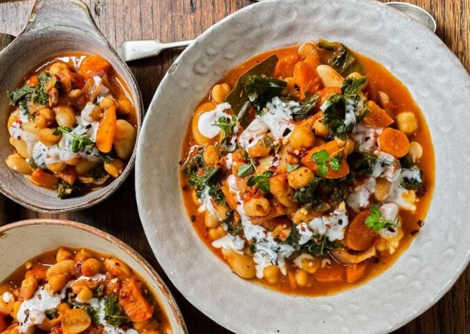 A vegan bean stew made with plant-based ingredients