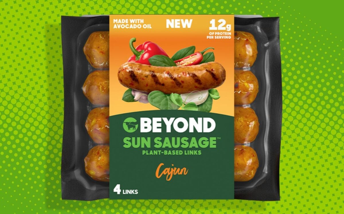 A packed of Beyond Meat Sun Sausage (a less processed meat alternative)