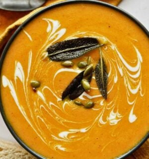 A vegan butternut squash and carrot soup