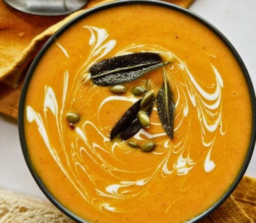 A vegan butternut squash and carrot soup