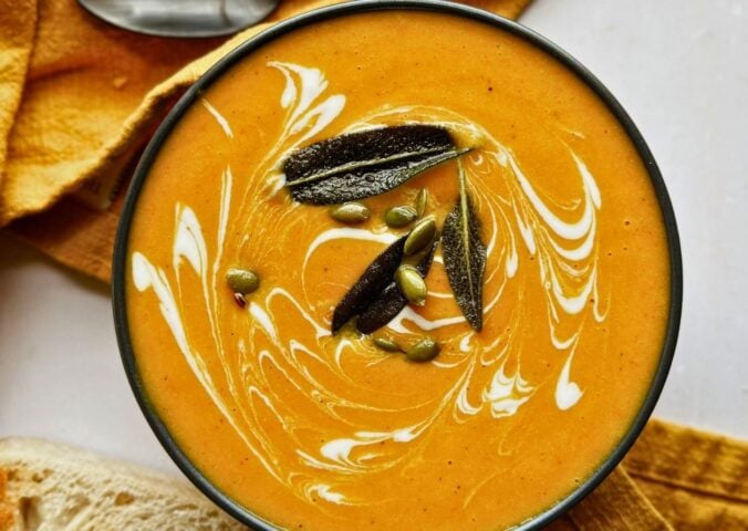 A vegan butternut squash and carrot soup