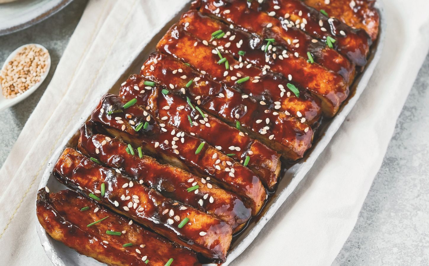 a picture of vegan char siu tofu made with hoisin sauce and five spice