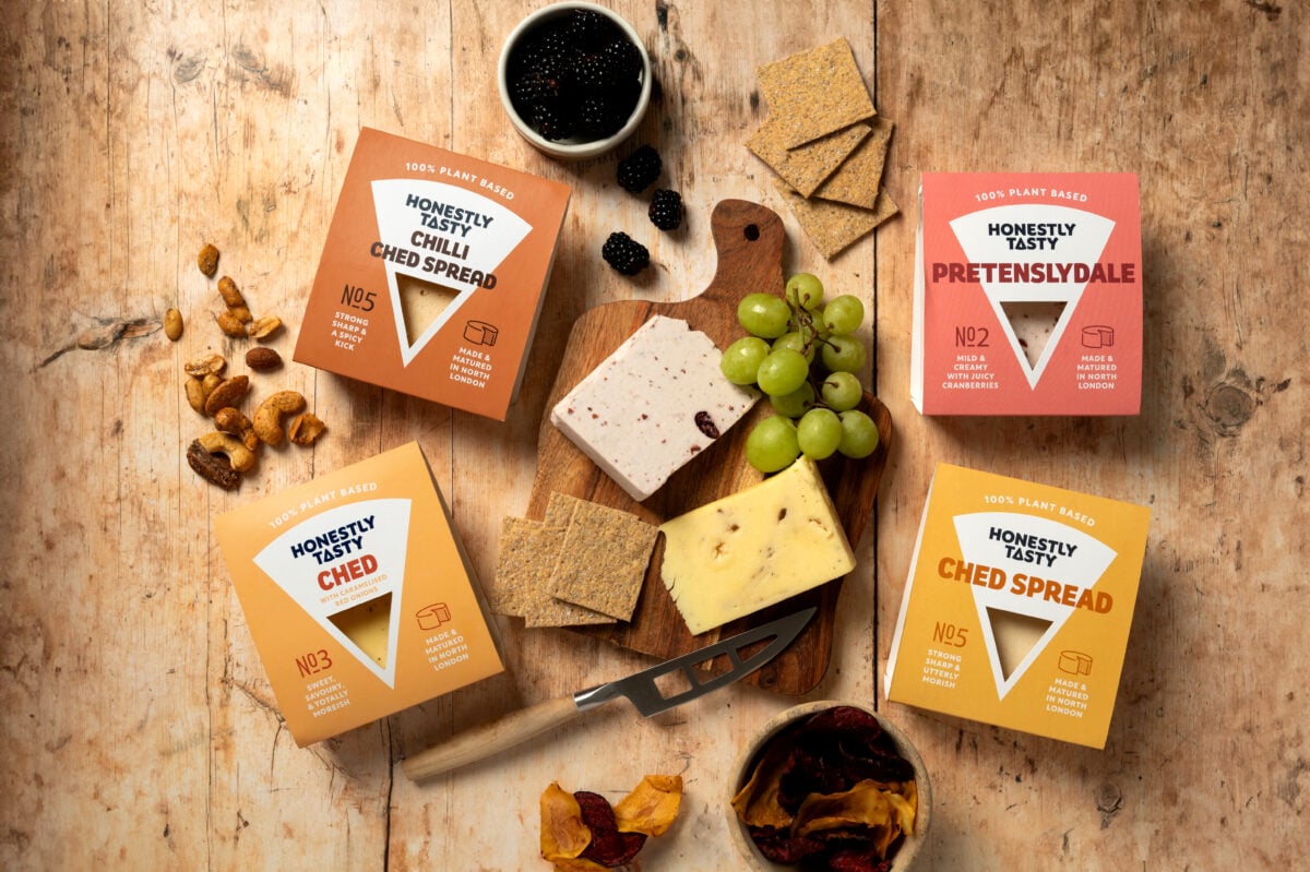 A selection of vegan cheeses from dairy-free cheese brand Honestly Tasty