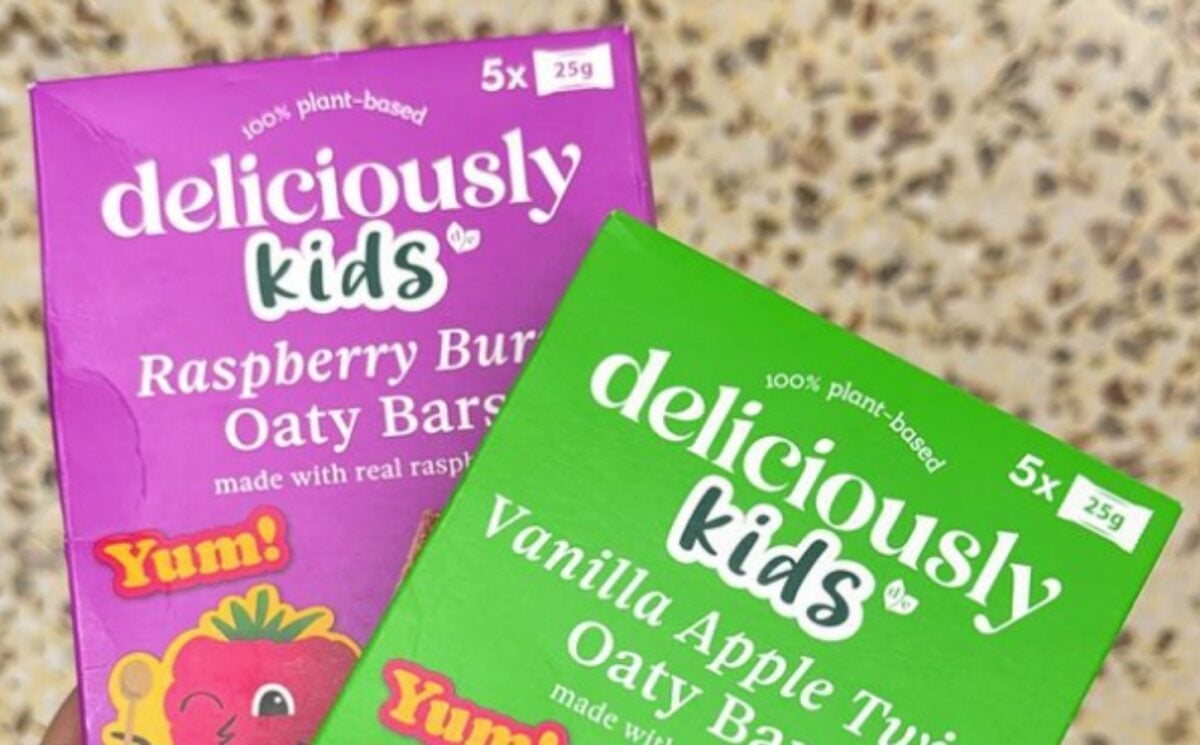 Two packets of Deliciously Kids vegan Oaty Bars