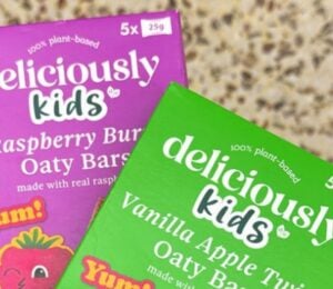 Two packets of Deliciously Kids vegan Oaty Bars