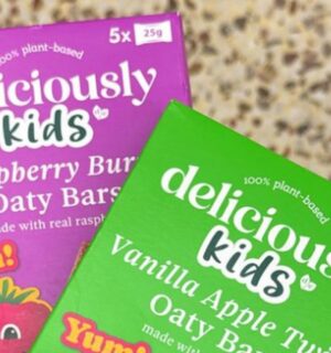 Two packets of Deliciously Kids vegan Oaty Bars