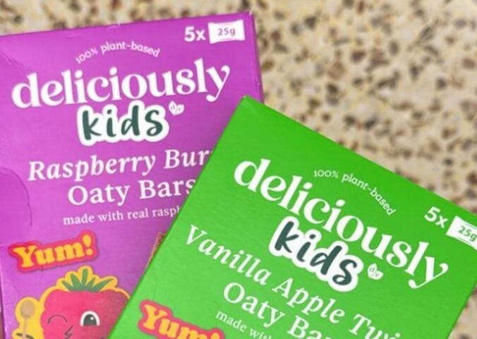 Two packets of Deliciously Kids vegan Oaty Bars