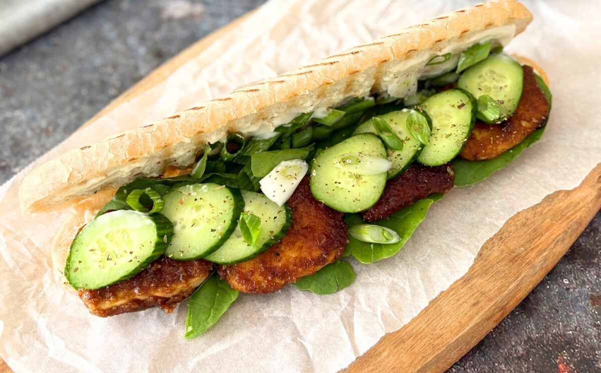 A fiery tofu sandwich, the perfect vegan lunch