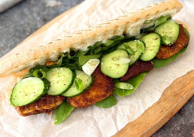 A fiery tofu sandwich, the perfect vegan lunch