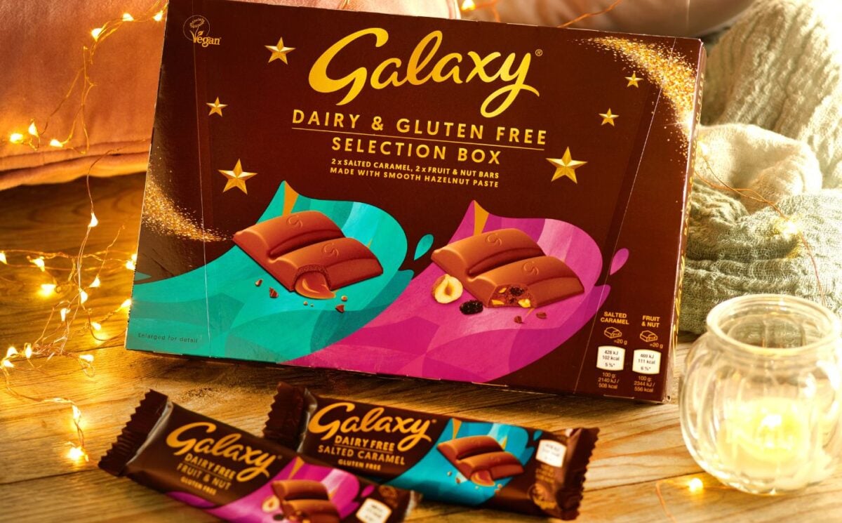 A Galaxy vegan selection box that contains dairy-free chocolate bars