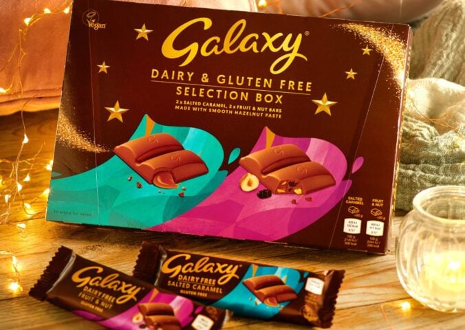 A Galaxy vegan selection box that contains dairy-free chocolate bars