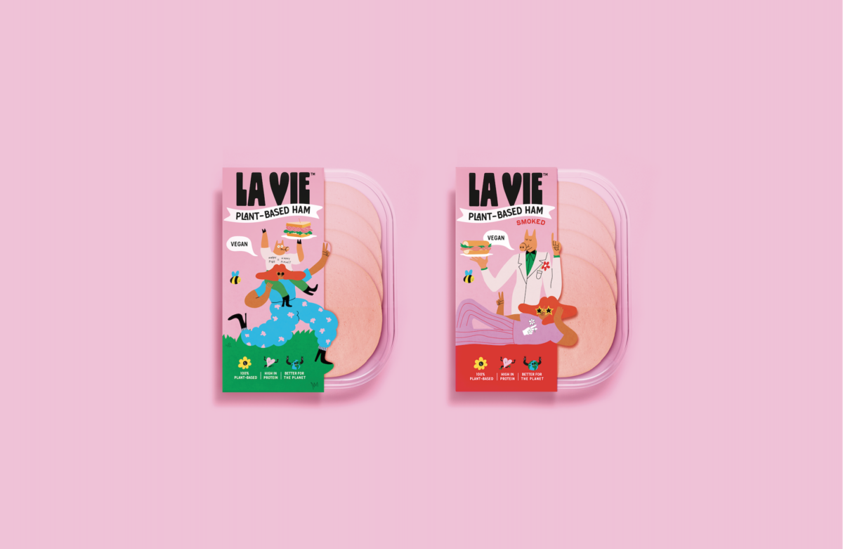 Photo shows the packaging for La Vie's vegan ham