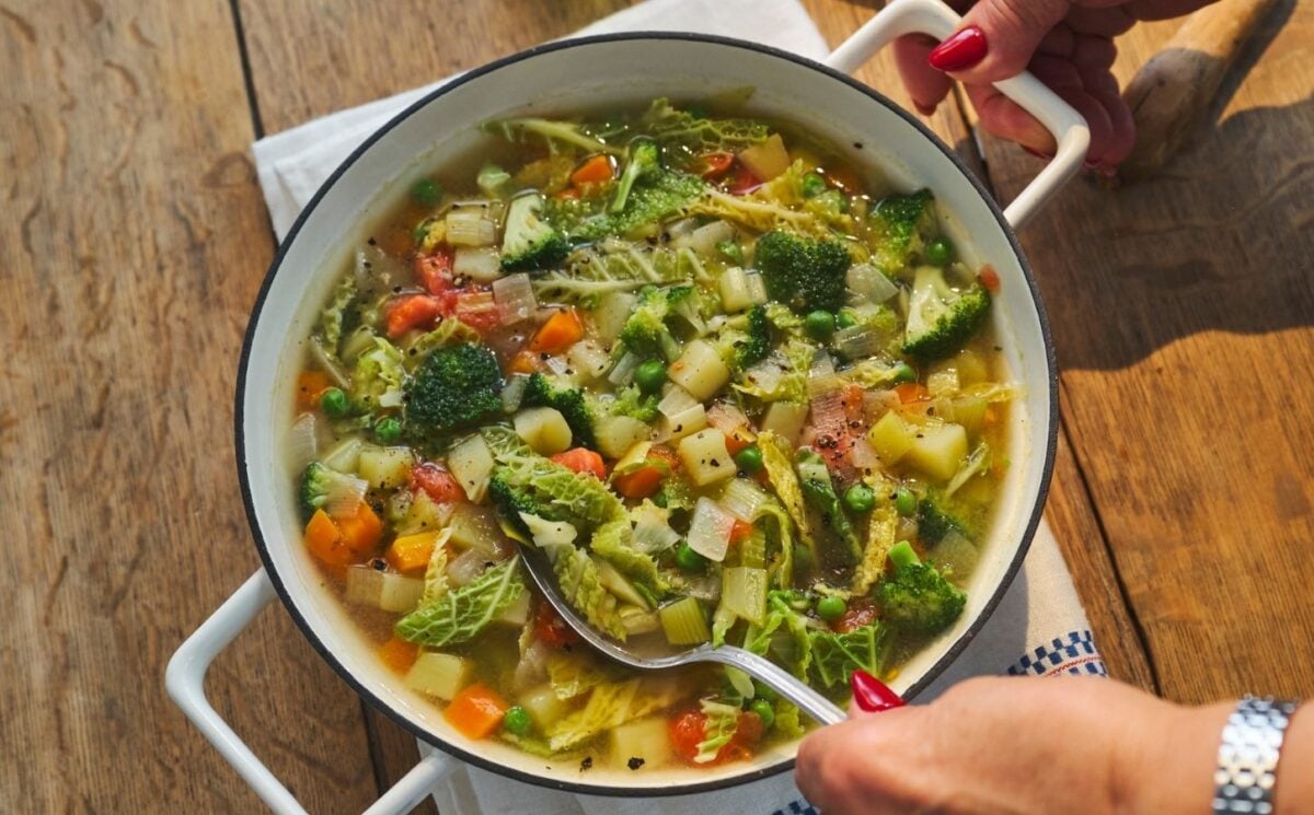 a picture of Nonna's minestra, an Italian-style vegetable soup