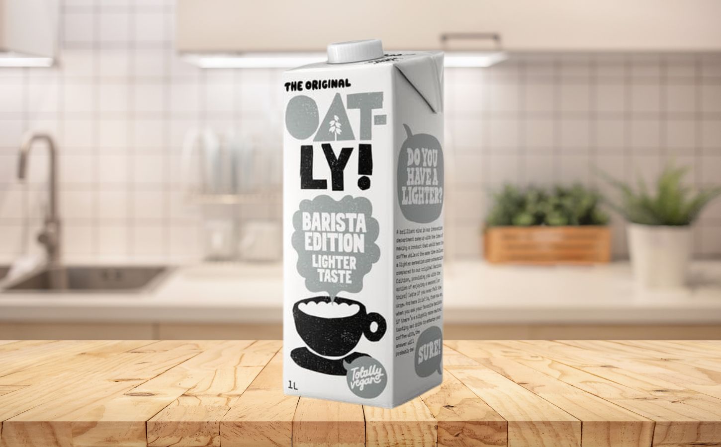 A carton of Oatly's new reduced fat plant-based milk