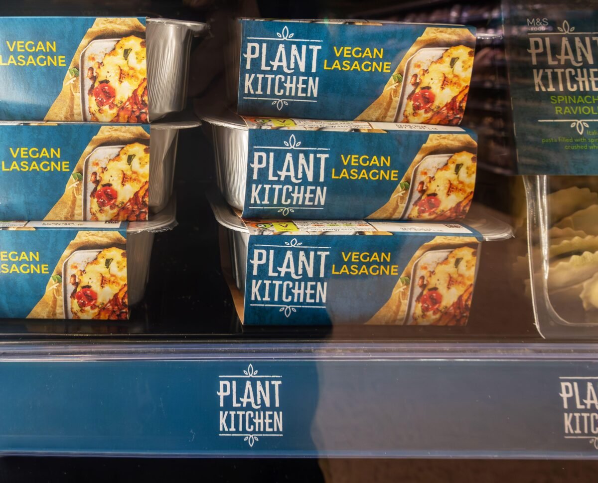 A selection of Plant Kitchen vegan lasagnes on a shelf at M&S