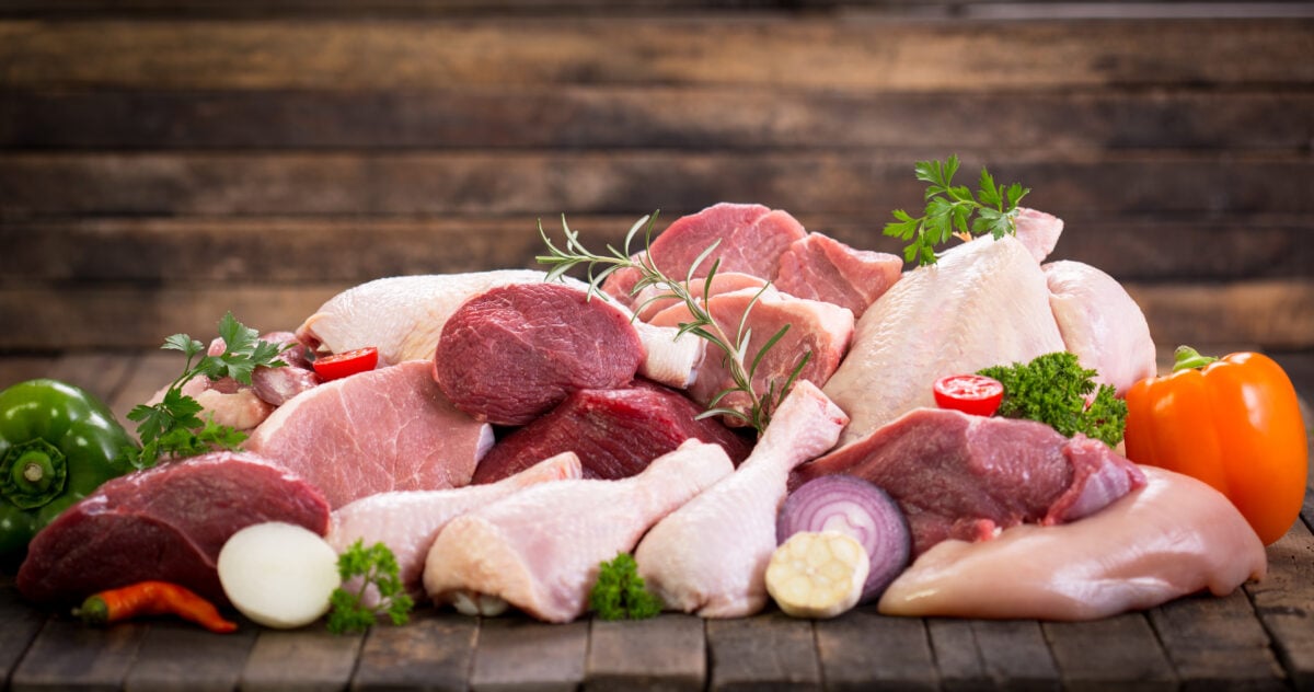 A pile of raw meat products