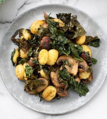 A plate of vegan sheet pan gnocchi