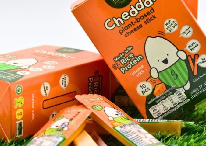 Photo shows the new Swees Cheddar Plant-Based Cheese Sticks