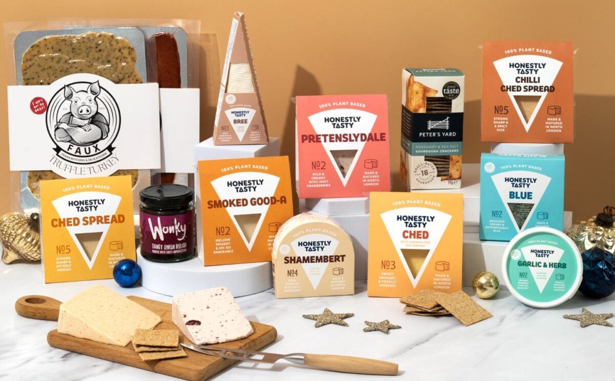 A selection of vegan cheeses from dairy-free cheese brand Honestly Tasty