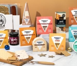 A selection of vegan cheeses from dairy-free cheese brand Honestly Tasty