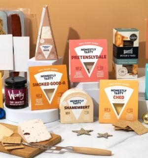 A selection of vegan cheeses from dairy-free cheese brand Honestly Tasty