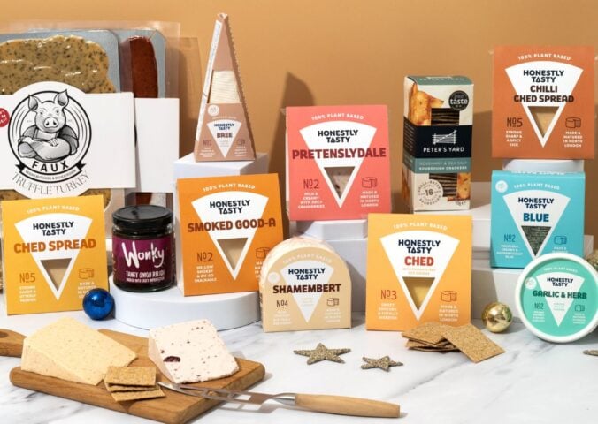 A selection of vegan cheeses from dairy-free cheese brand Honestly Tasty