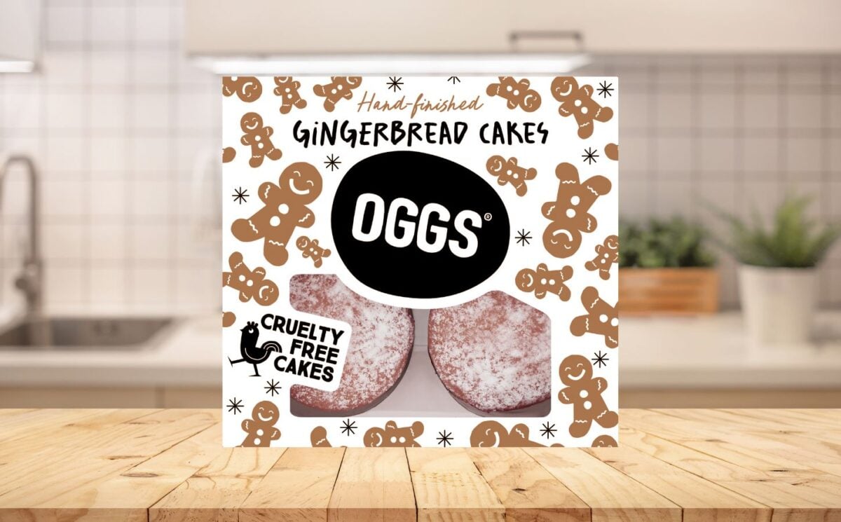 A pack of OGGS vegan gingerbread cakes