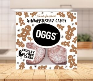 A pack of OGGS vegan gingerbread cakes