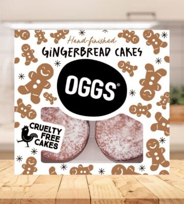 A pack of OGGS vegan gingerbread cakes