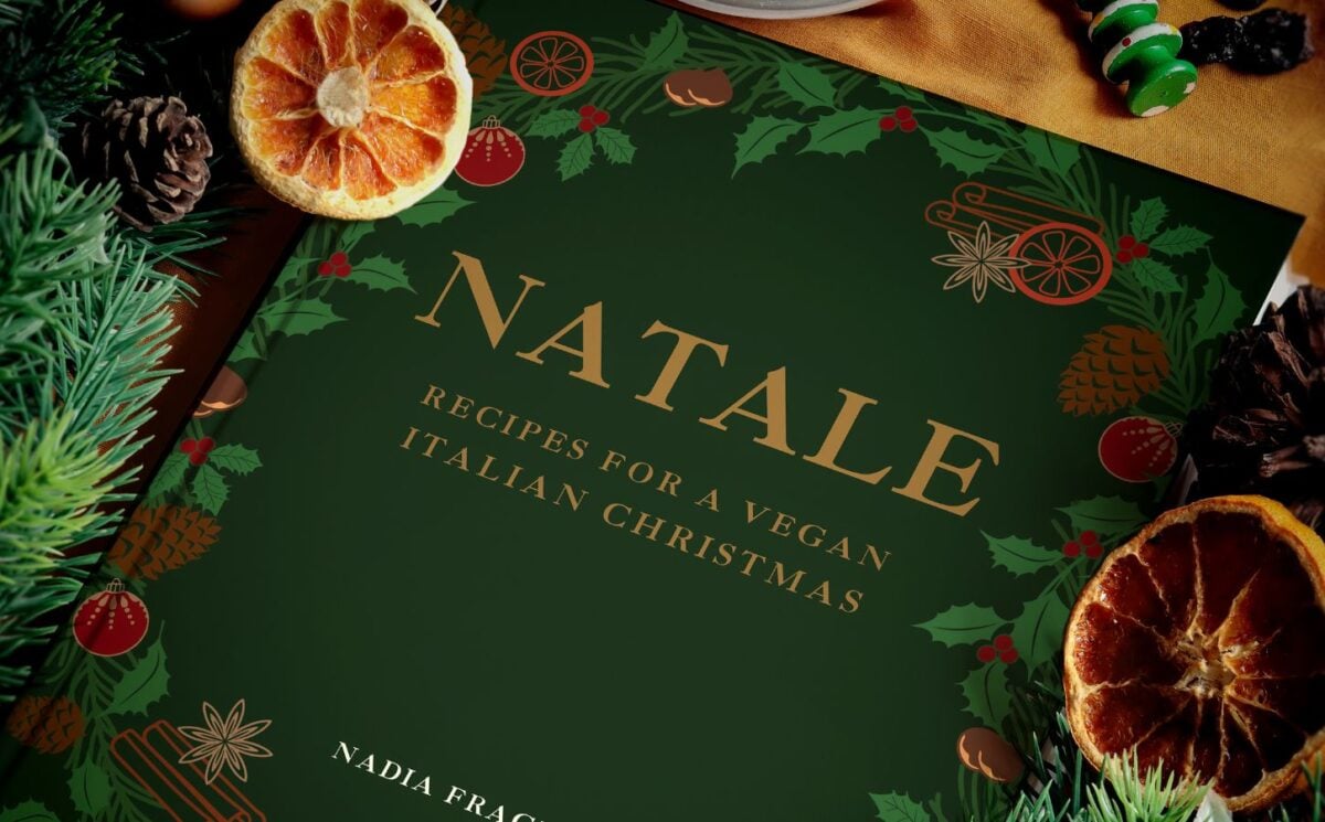 A close up shot of the cover of NATALE: Recipes for a Vegan Italian Christmas, a vegan cookbook