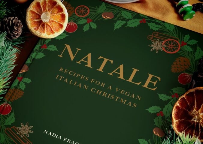 A close up shot of the cover of NATALE: Recipes for a Vegan Italian Christmas, a vegan cookbook