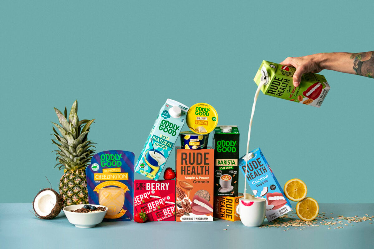 A selection of dairy-free products from Rude Health and Oddlygood