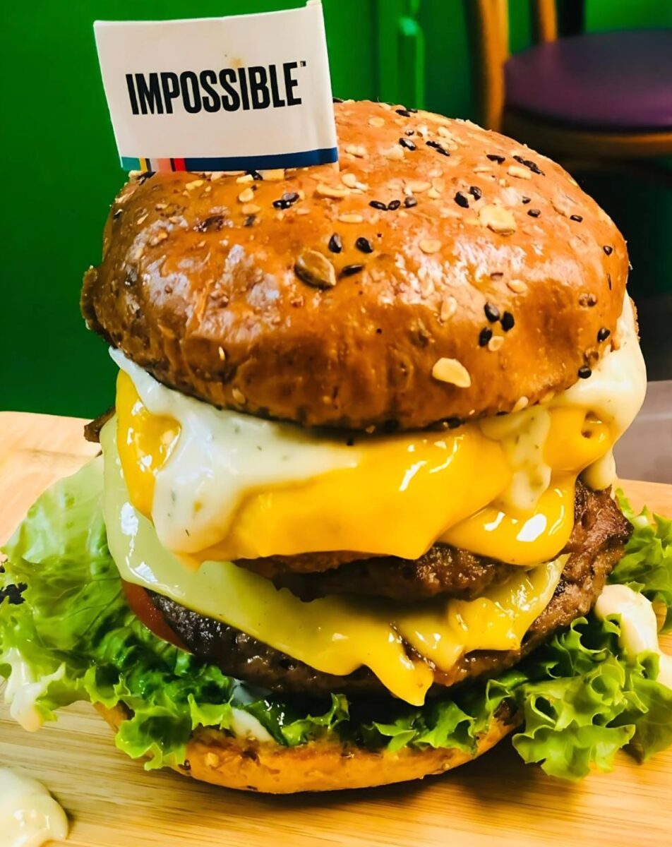 An Impossible Burger with vegan cheese from Florida vegan restaurant The Rabbit Hole