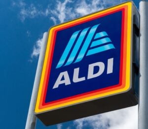 The outside of vegan-friendly budget supermarket Aldi