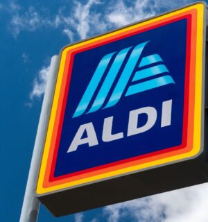 The outside of vegan-friendly budget supermarket Aldi