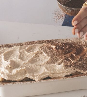 a dish full of cheat's tiramisu, a high-protein and plant-based dessert