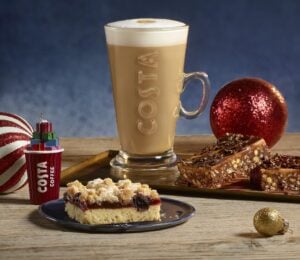 Photo shows the new vegan Costa x BOSH! Christmas items