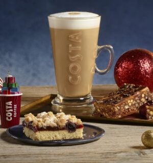 Photo shows the new vegan Costa x BOSH! Christmas items