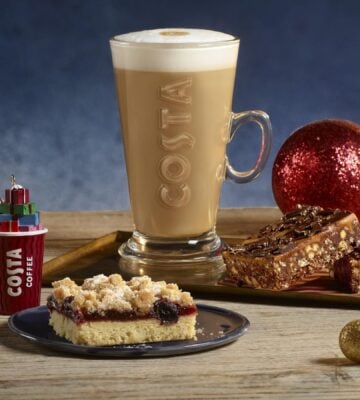 Photo shows the new vegan Costa x BOSH! Christmas items