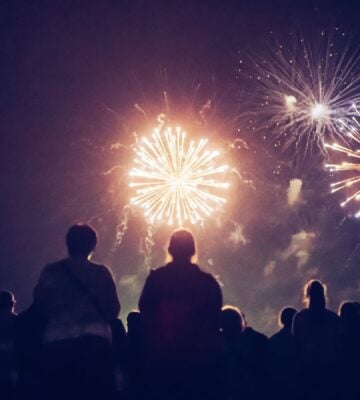 People watching a firework display